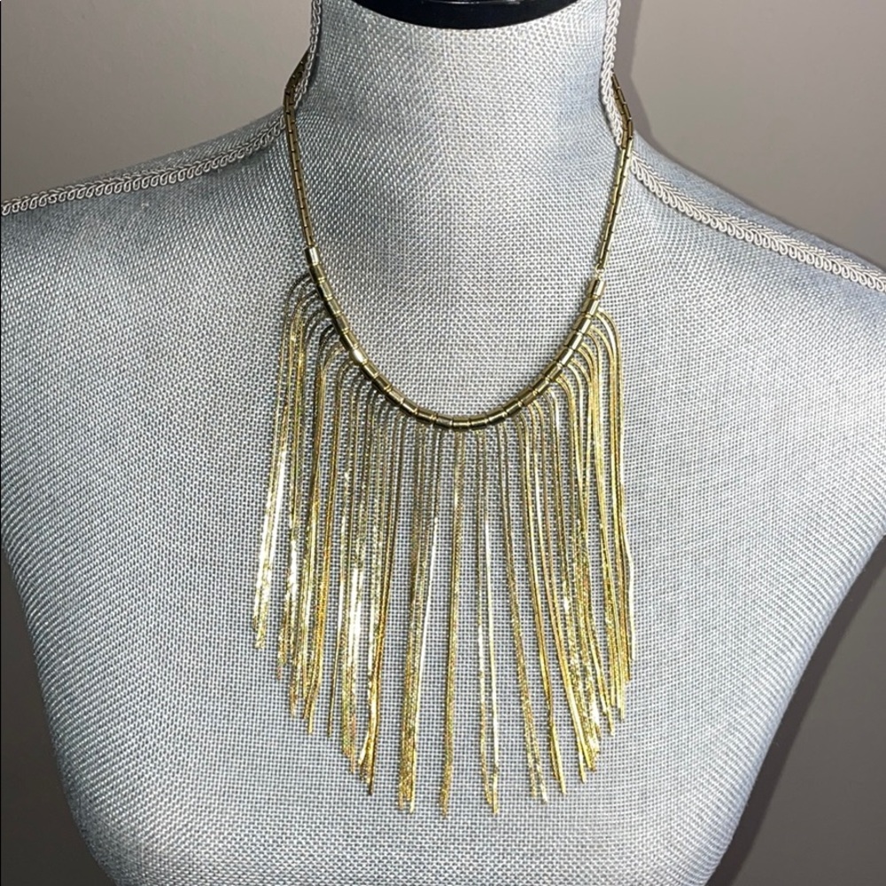 MICHAEL KORS SEASIDE LUXE GOLD TONE STAINLESS STEEL FRINGE BIB NECKLACE